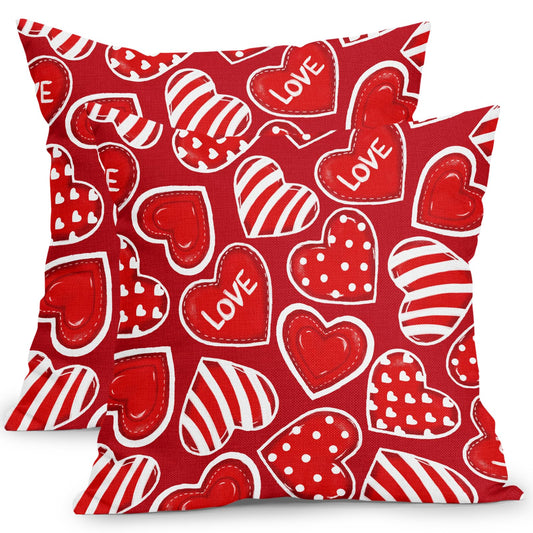 ABSOP Valentines Red Pillow Covers 18x18 Inch Heart Decorative Throw Pillows Cover Set of 2 Valentine's Day Anniversary Pillow Cases for Festival Couch Bedroom Home Decor