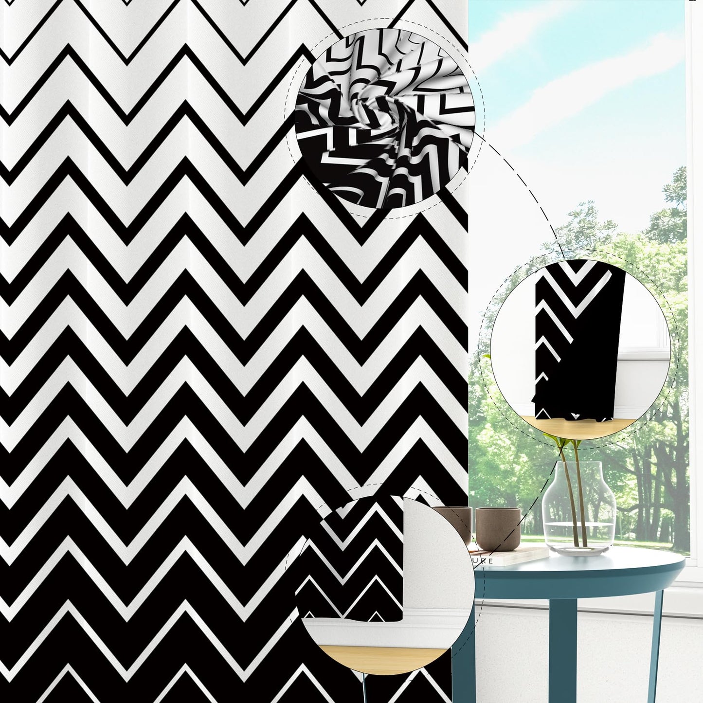 Sillsloso Geometry Ombre Blackout Curtains for Bedroom Abstract ATR Room Darkening Curtain Modern Wavy Pattern Style Thermal Insulated Grommet Home Decor, Set of 2 Panels 52x84 inch