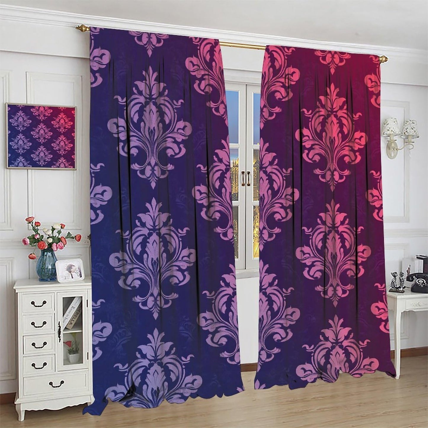 Nanacur Abstract Damask Floral Curtains, Country Farmhouse Flowers Pattern Window Drapes, for Kitchen Living Room Bedroom 42" W X 45" L (Decorative)