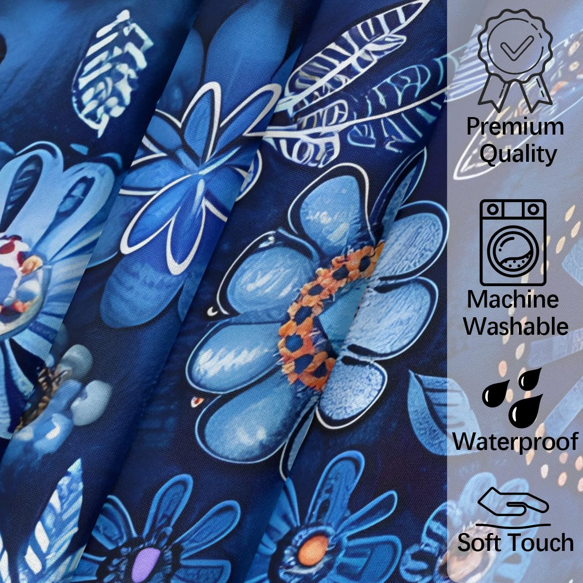 LCLJJDMBM Square Vinyl Stain-Resistant Tablecloth with Tribe,Waterproof Oil-Proof Wipeable Table-Cover,Party Picnic Dinner Decor BBQ 52'' Decorative Pattern Blue Flower