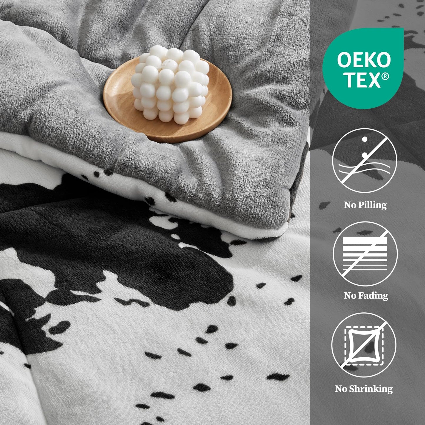 Petrichor Velvet Flannel Queen Comforter Set-Cow Print Western Style Blanket,Luxury Fuzzy Heavy Bedding Set, 3 Pieces Plush Winter Bed Set with Comforter (90"x90") & 2 Pillow Shams (20"x26")