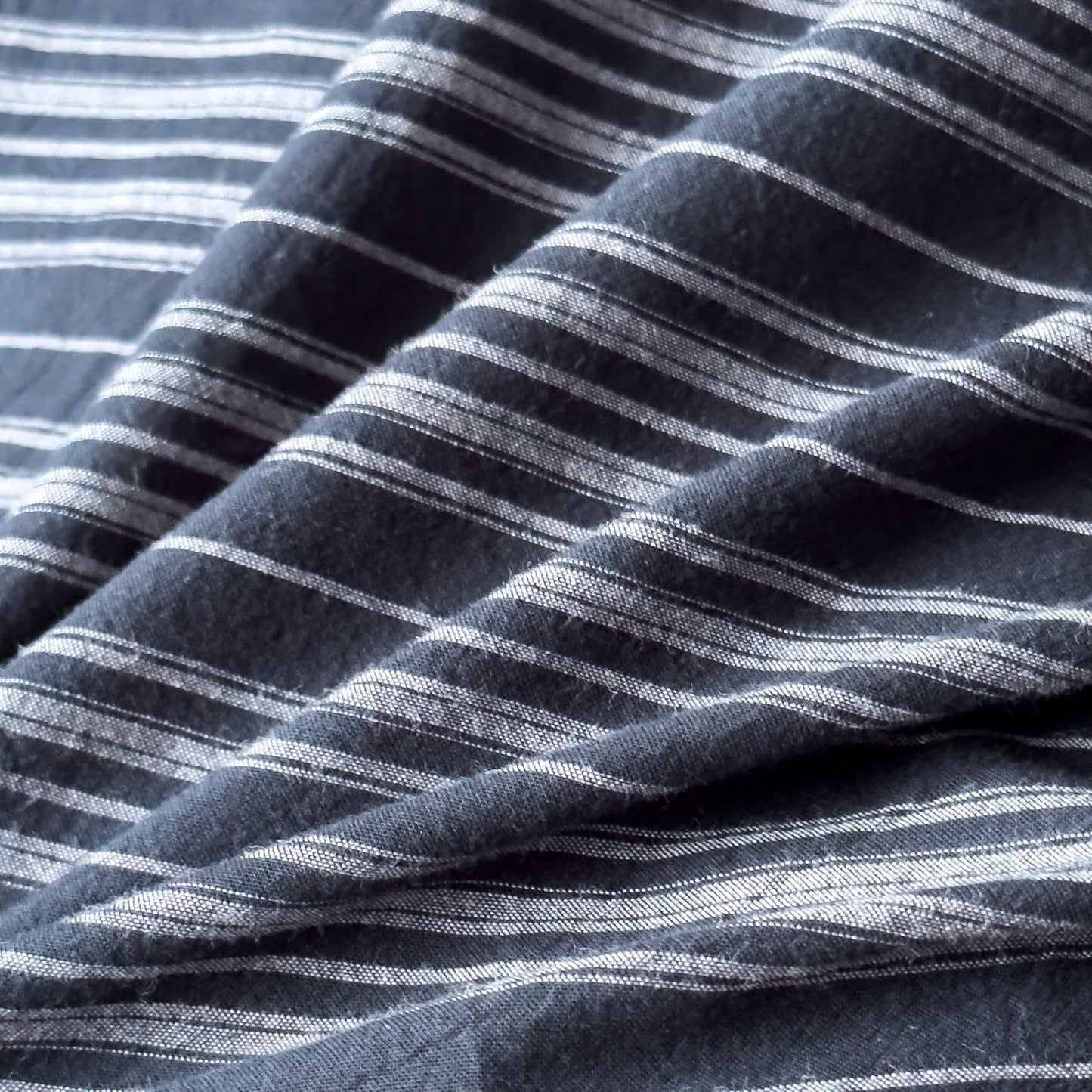 VM VOUGEMARKET Blue White Stripe Duvet Cover Set – Soft Washed Cotton,Modern Neutral Ticking Pinstripe Minimalist, 3 Pieces,Navy Blue,Queen Size