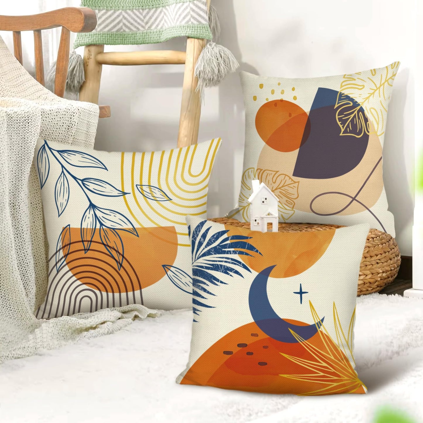 Joymaison Boho Geometry Line Throw Pillow Covers 18x18 Inch Set of 4 Mid Century Abstract Modern Art Aesthetic Cushion Covers Home Decor for Sofa Couch Bed Cushion Cases