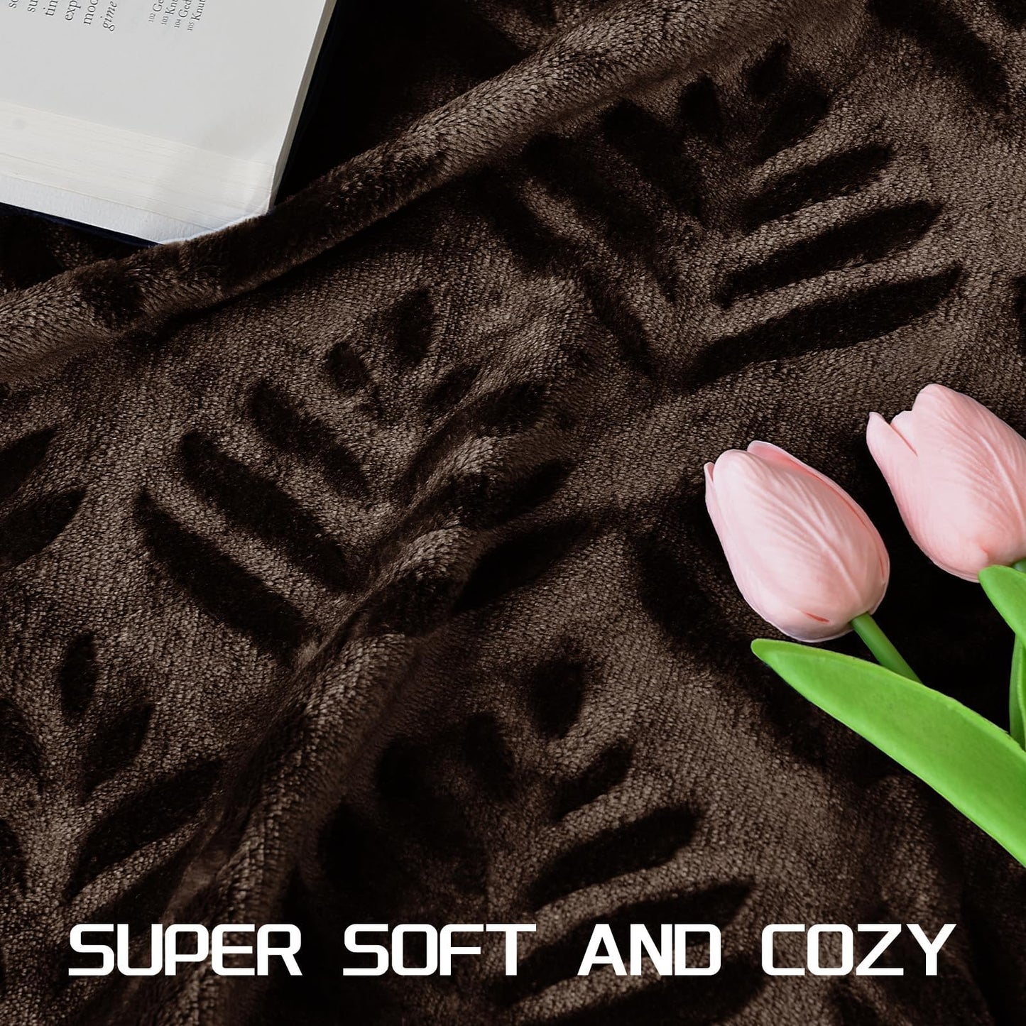Exclusivo Mezcla Fleece Throw Blanket for Couch, Super Soft and Cozy Blankets All Season Use, Leaves Pattern, Plush Fuzzy Lightweight, Coffee, 50x60 Inch