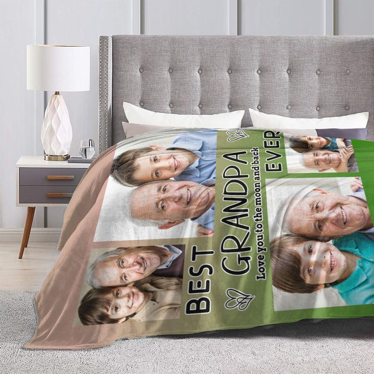 Dewoofly Custom Personalized Photos Flannel Throw Blankets Gift for Your Best Grandpa Ever, DIY Customizable Blanket All Seasons for Birthday Christmas Thanksgiving Presents 60"x50" (Print in USA)