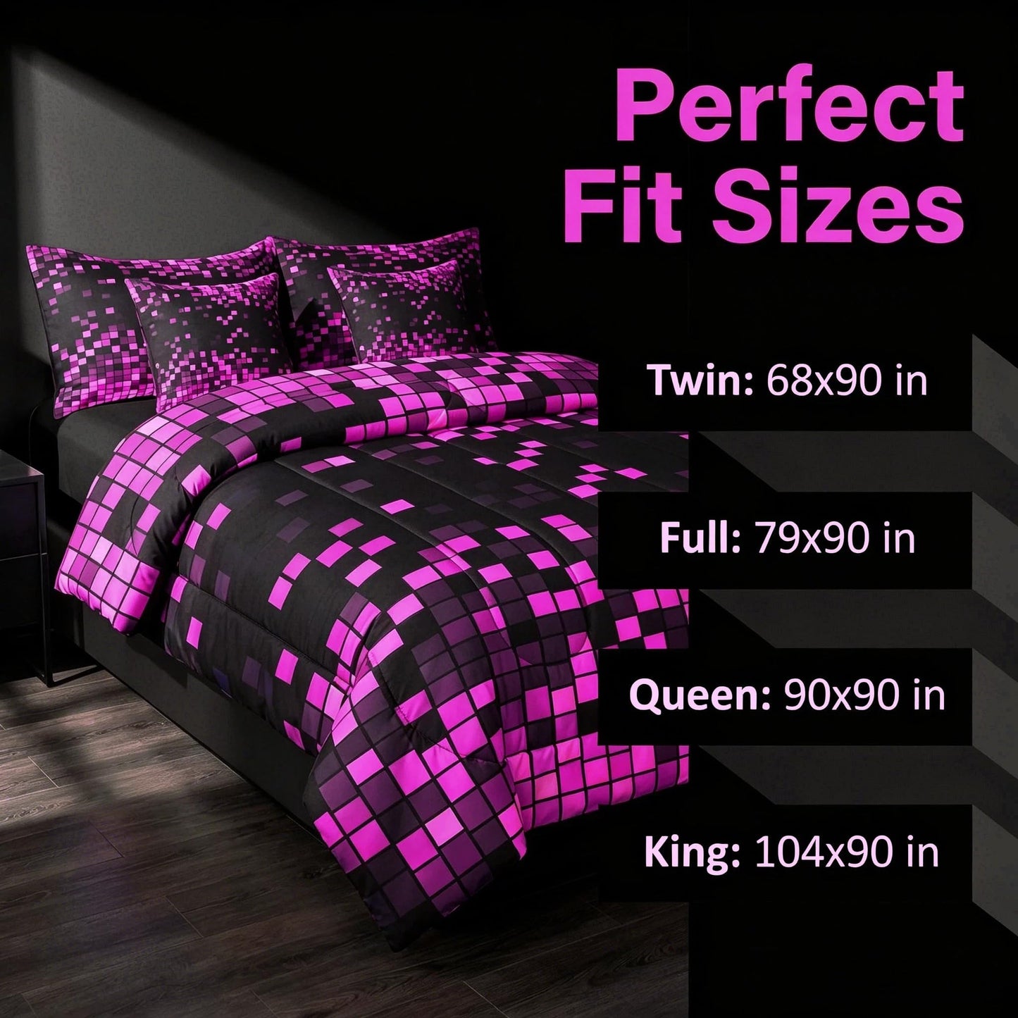 Feelyou Purple Black Retro Pixel Art Comforter Set with Sheets 7 Piece Twin Size Gaming Room Bed in a Bag Kids Boys Girls Retro Pixel Bedding Set Gamer Room Decor Bedroom Decor Microfiber