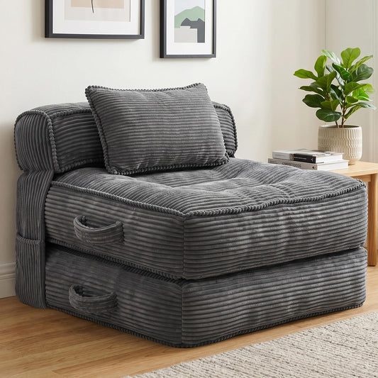 ORWIPO Folding Sofa Bed, Convertible Sleeper Chair with Pillow Foldable Mattress with Back Support, Portable Fold Out Chair Bed Comfy Floor Couch Lounge for Living Room Bedroom Apartment Single