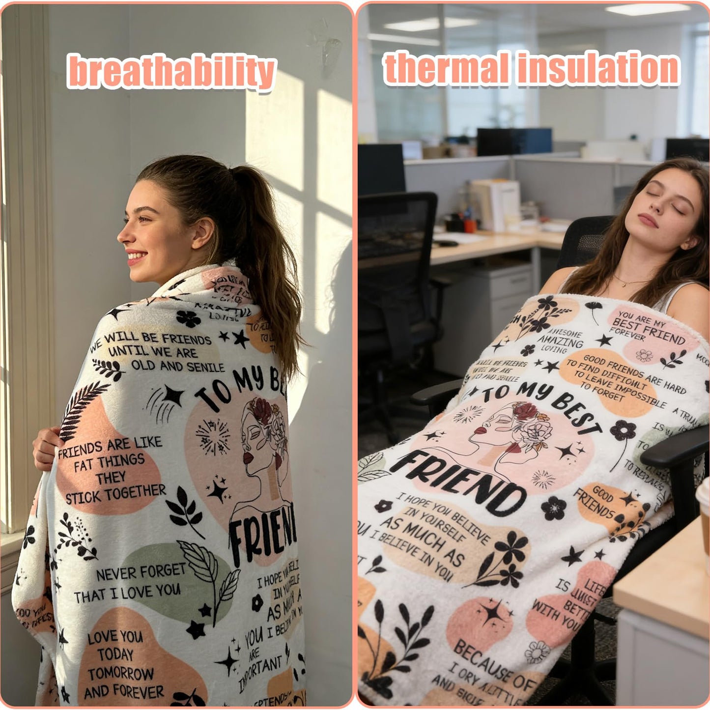 Aynaxcol Best Friend Blanket, Best Friend Birthday Gifts for Women, 60"x50" Cozy Bestie Throw Blanket Gift for Friendship BFF Soul Sister Graduation Woman Friends Unique Presents