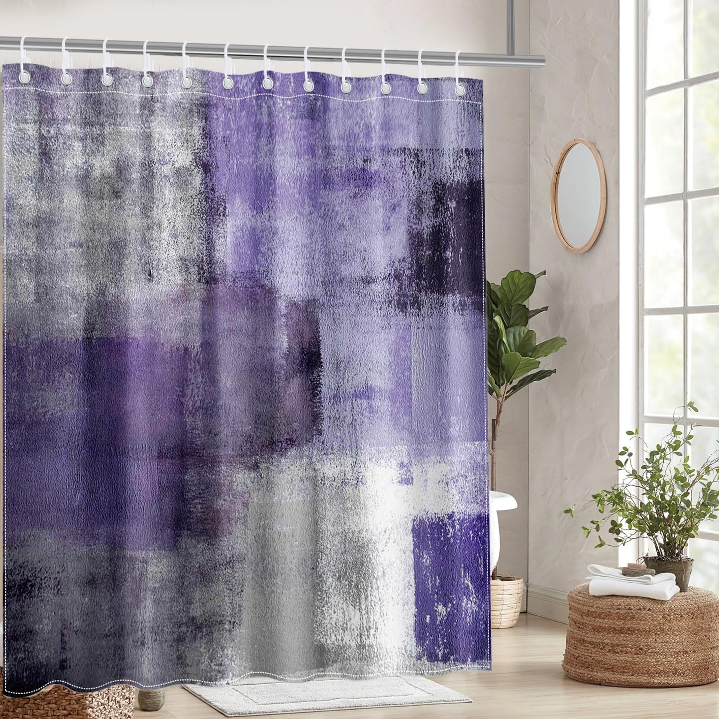 Mocsicka Abstract Shower Curtain Grey Abstract Art Painting Shower Curtain Bathroom Bathtub Curtain 72x72 Inch with 12 Hooks (Purple)