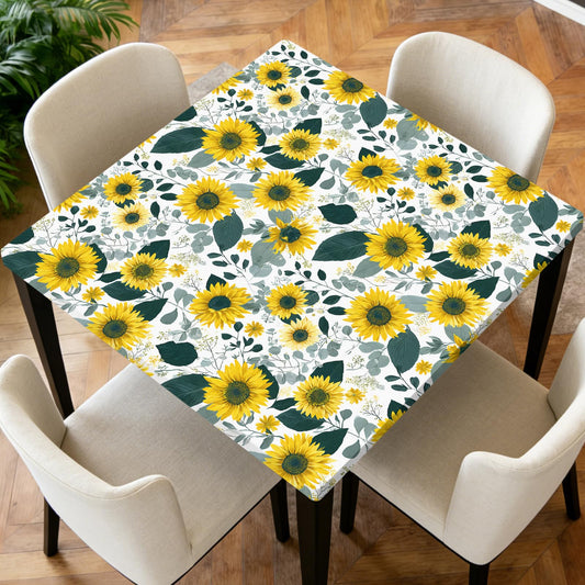 ARTSGOO Square Fitted Tablecloth with Elastic Edge Design Table Cover Waterproof Stain-Resistant Wipeable Table Cloth for Kitchen Dining Picnic Patio Outdoor Party Sunflower 34X34 Inch