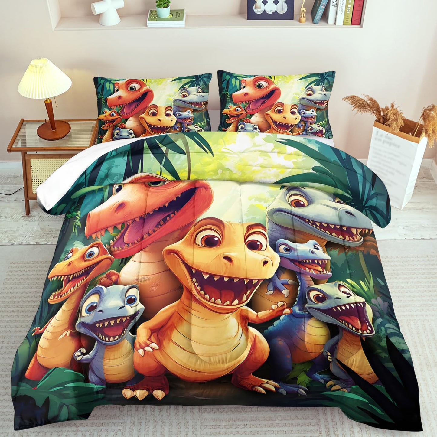 llyxsesty Dinosaur Comforter Set Full Boys,Cartoon 3D Dinosaur Bedding Set Full Bed Kids,3D Dragon Comforter Dragon Quilt Pattern Bedroom Decor,Cute Animal Bedding Kawaii Animal Quilt Girls