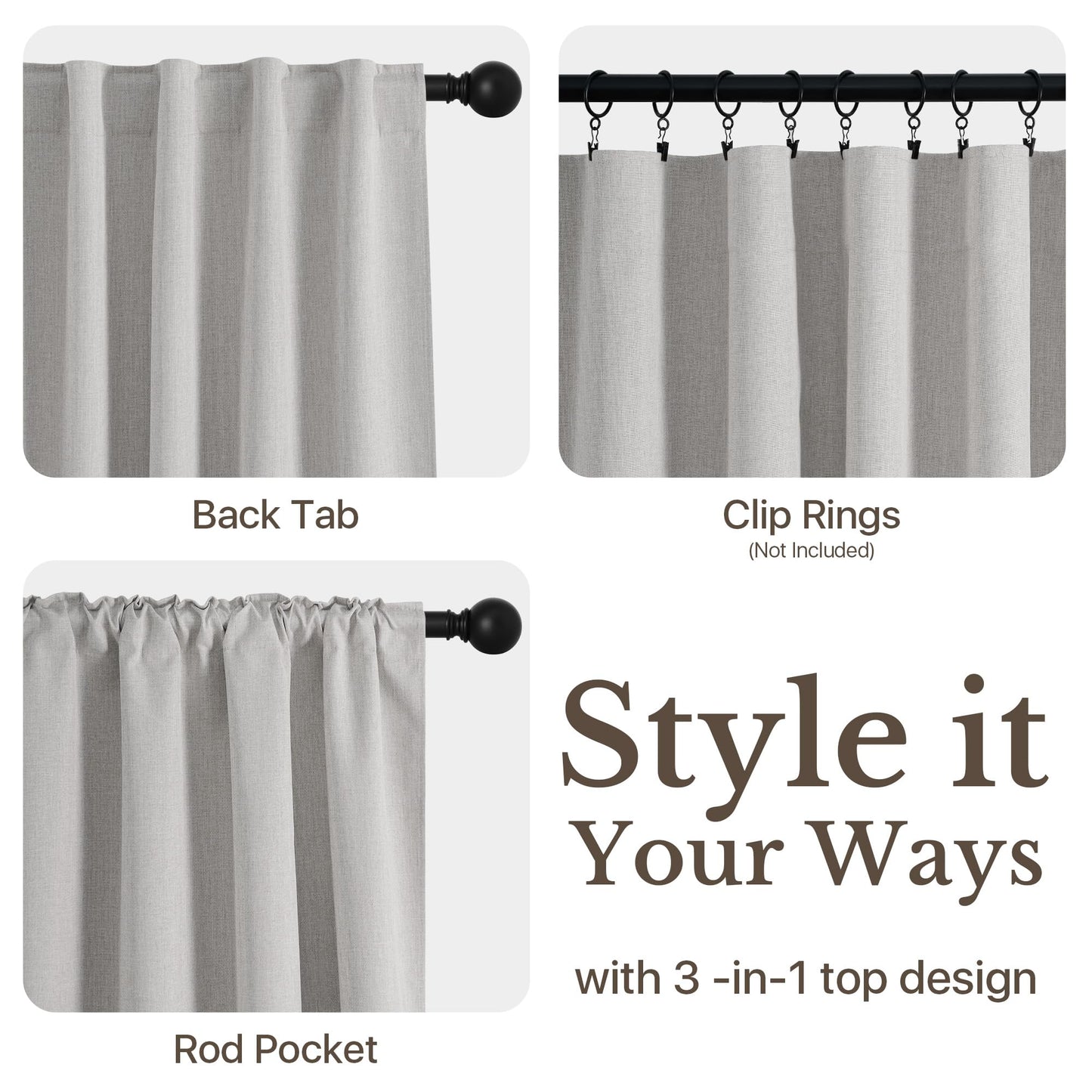 NICETOWN Scratch-Proof 100% Blackout Cloudy White Curtains, High-Density Linen Blend Window Treatments Rod Pocket & Back Tab Thermal Drapes for Bedroom/Living Room, W52 x L84, 2 Panels