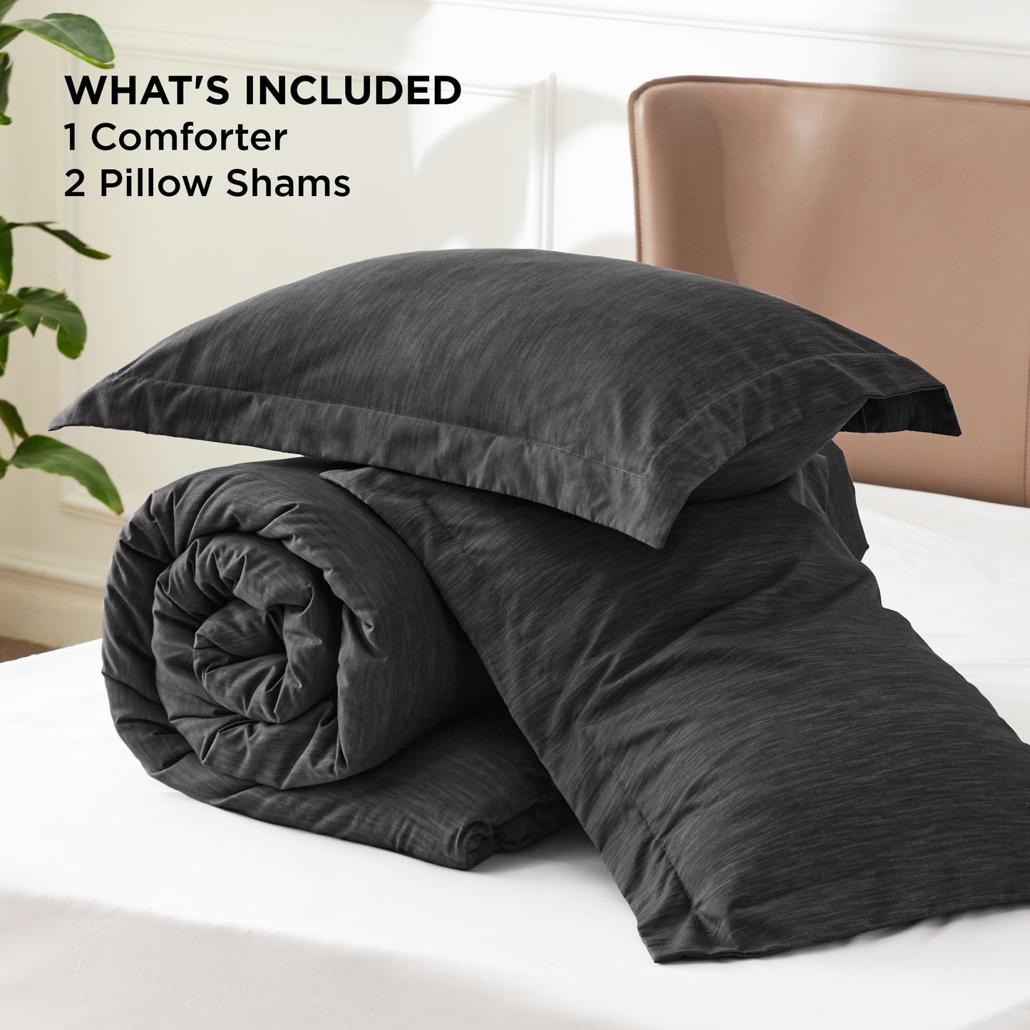 Bedsure Oversized King Comforter Set - Black Soft Bedding for All Seasons, Cationic Dyed Bed Set, 3 Pieces, 1 Oversized King Size Comforter (120"x98") and 2 Pillow Shams (20"x36"+2")