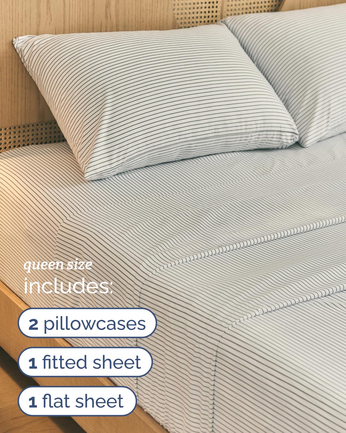 Striped Sheets - Grey Striped Sheets - 1 Flat & 1 Fitted & 2 Pillowcases w/ Deep Pockets – Comfy, Wrinkle & Fade Free - Ultra-Soft, Breathable & Cooling – Luxury Pinstripe Bedding - Queen Size Bed Set