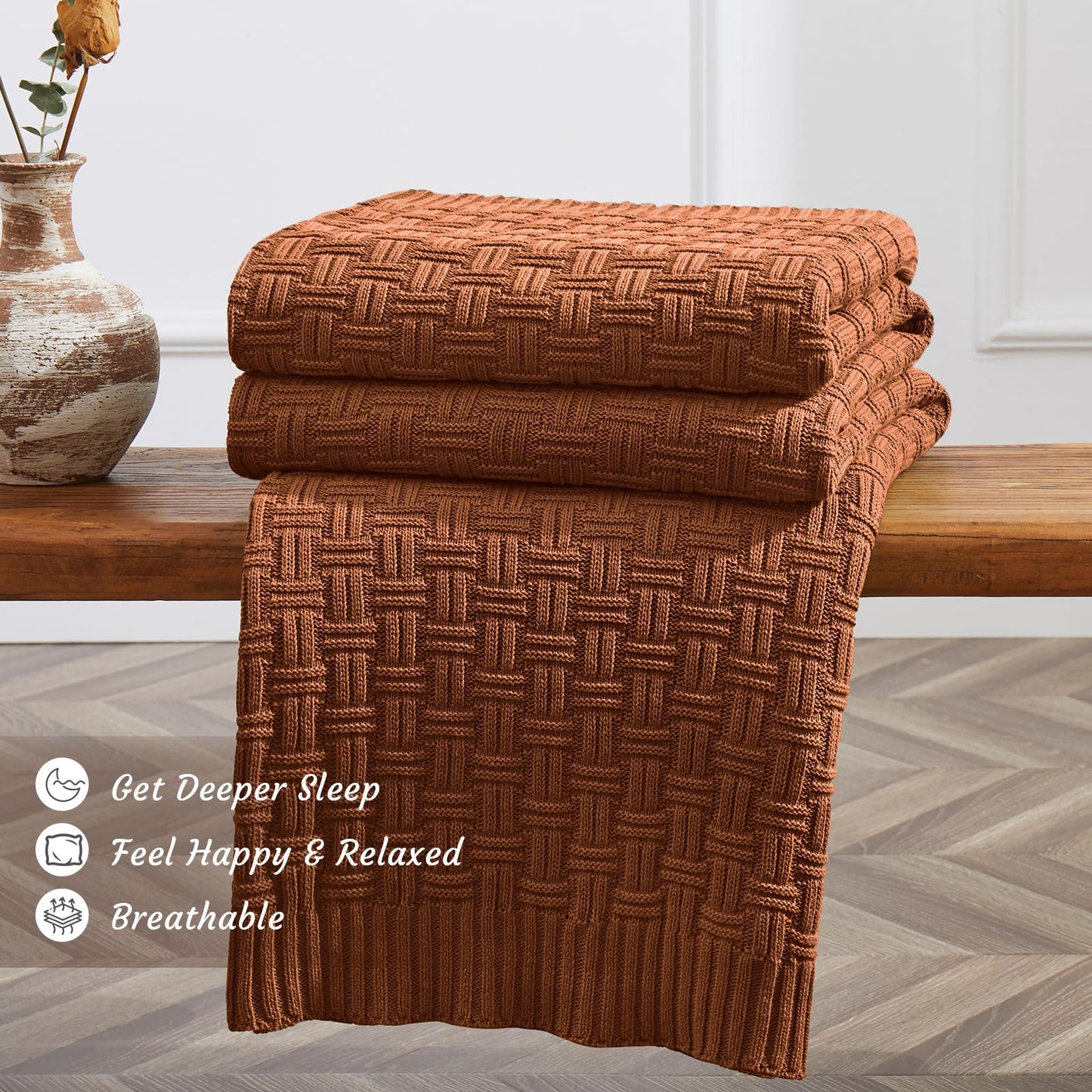 TREELY 100% Cotton Knitted Throw Blanket Couch Cover Blanket(31 x 40 Inches, Brown)