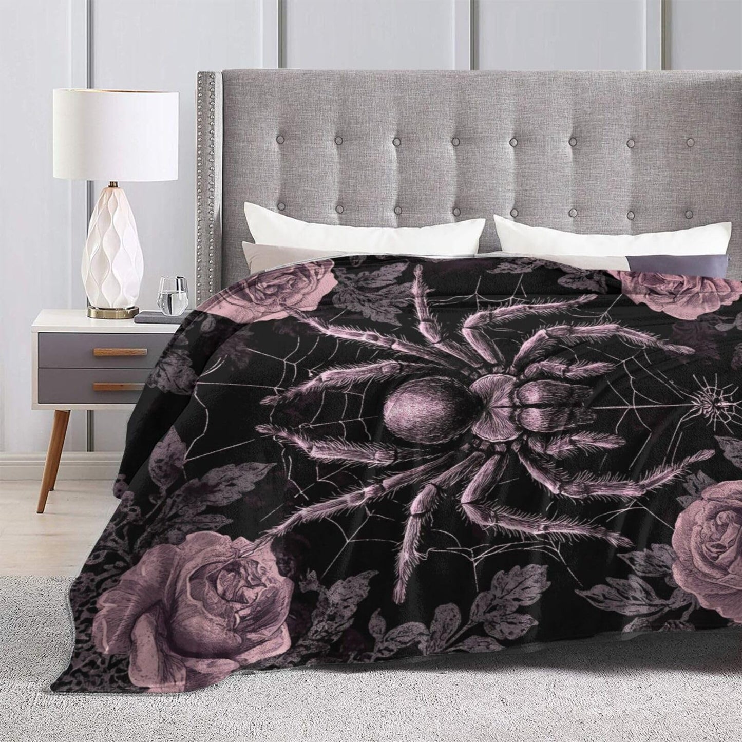 Gothic Spider Throw Blanket Rose Spiders Blankets Aviation Spider Web Fleece Plush Super Soft Cozy Warm Lightweight Decor Gifts for Boys Girls Kids Adults Men Women 40" x 50"