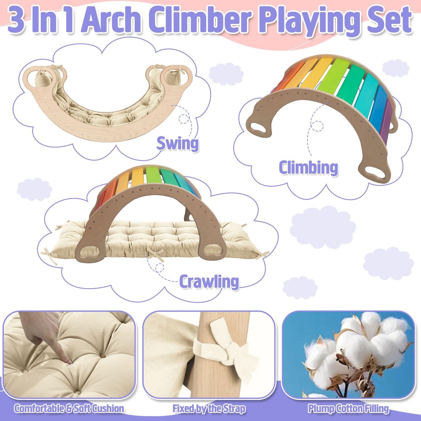 ROYALAY Premium Climbing Arch Set for Kids, Arch Cushion Floor Cushion Toddler Nap Mat (34 * 20 * 3 inch, Apricot)