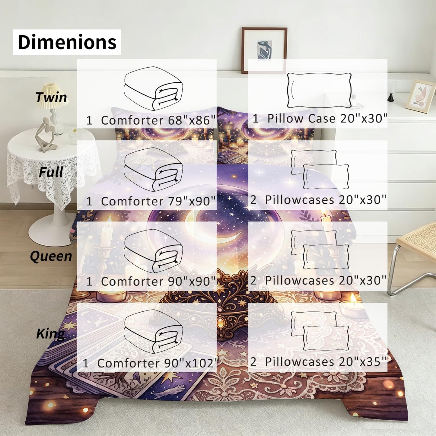 DJNEAR Mystical Crystal Ball Bedding Set Twin Size, 2 Piece Soft Microfiber Comforter Set with Tarot and Moon Print, Includes 1 Comforter 1 Pillowcases for Witchy Bedroom Decor