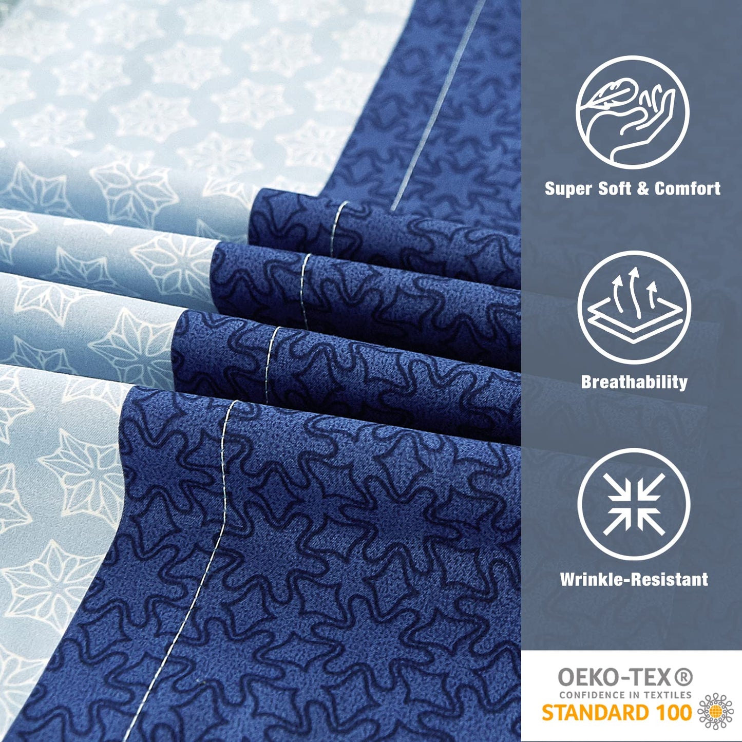 JSD Blue Striped Sheet Set Queen Size, 4 Piece Soft Printed Microfiber Sheet Set Extra Deep Pocket