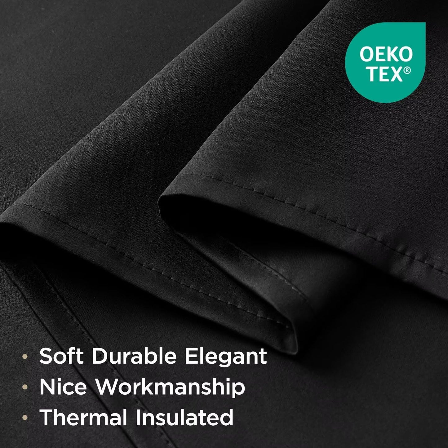 CUCRAF Black Blackout Curtains 84 inch Length 2 Panels Set, Rod Pocket Room Darkening Drapes for Bedroom Living Room, Insulated Thermal Light Blocking Window Curtain (W52 x L84 Inch)