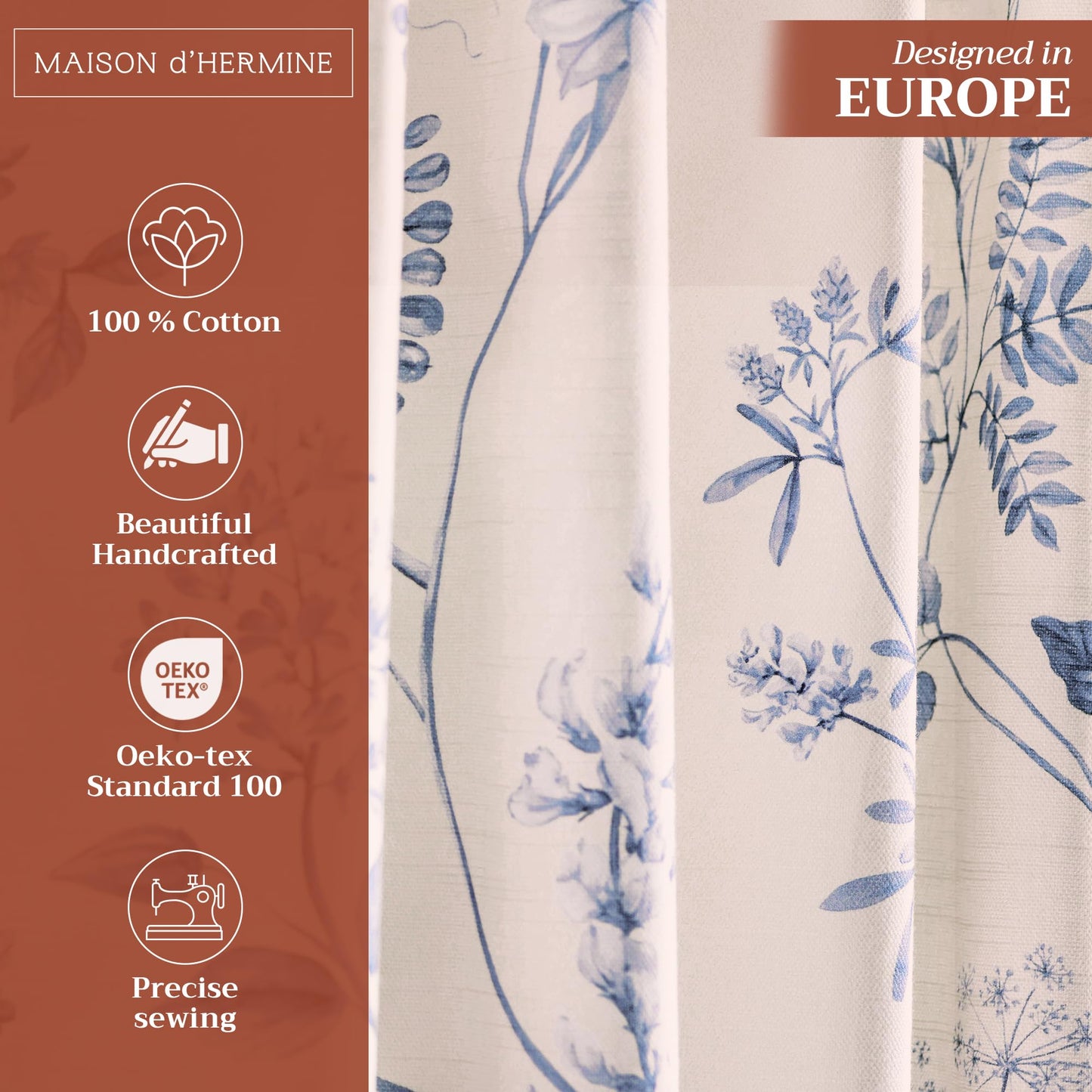 Maison d' Hermine Curtains for Living Room 100% Cotton 96 inch Length One Panel Light Filtering Curtains for Windows with Rod and Loop Pockets Spring Summer (Neo Ipomee - Beige, 50" W x 96" L)