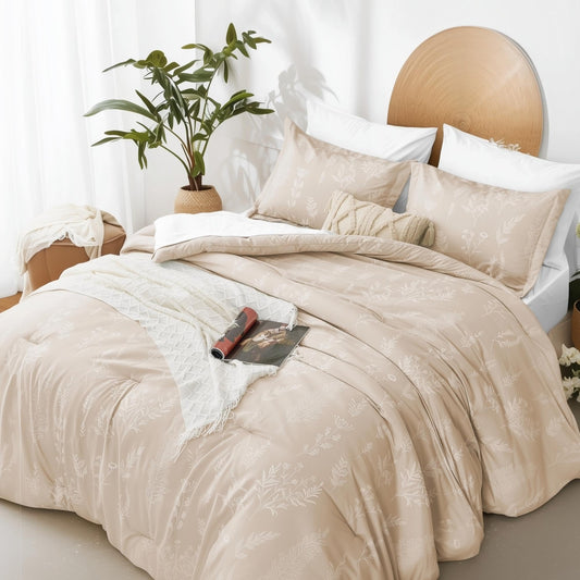 Kozyhvn Twin XL Comforter Set Khaki, Cute Floral Bed in a Bag Twin XL Boho 5 Pieces, Soft Fluffy Bedding Sets with Comforter, Sheets, Pillowcase & Sham, All Season