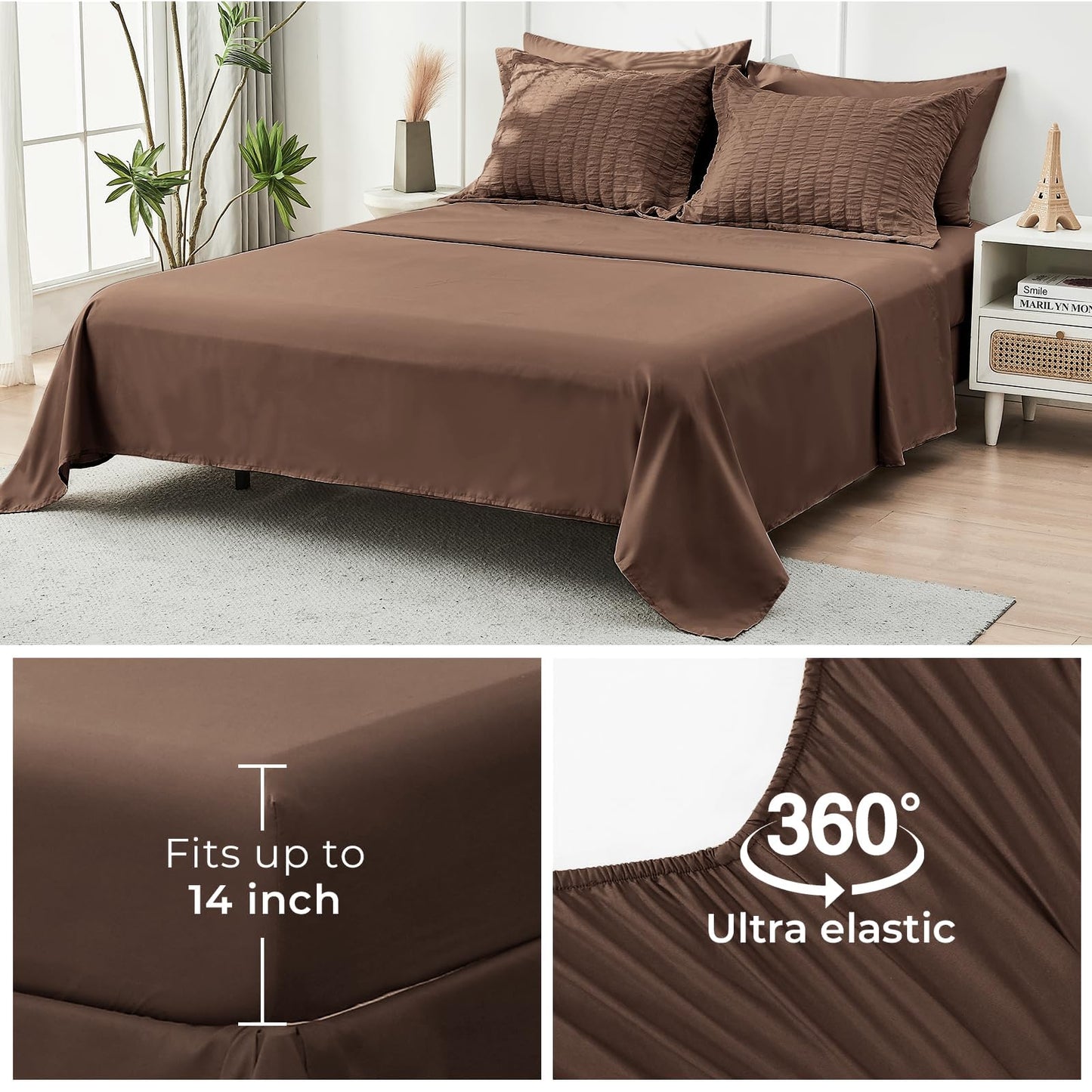 HYMOKEGE Dark Brown Twin Comforter Set Seersucker 5 Pieces, All Season Luxury Bed in a Bag for Bedroom, Bedding Set with Comforter, Sheets, Pillowcase & Sham