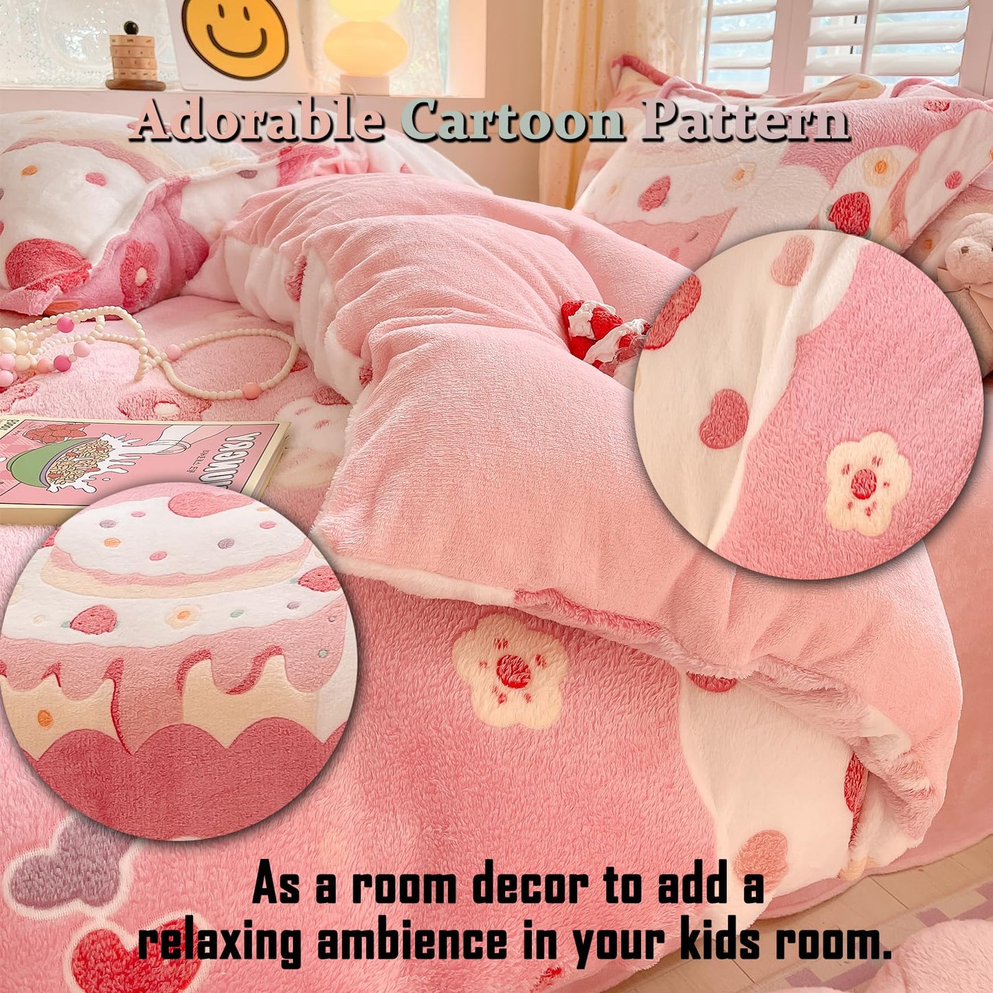 MorroMorn Twin Bedding Sets, Pink Duvet Cover Set, Kawaii Cream Cake Fluffy Comforter Covers Blanket Ultra Soft for Girls Kids Toddler Teen Women Twin/Twin XL Size