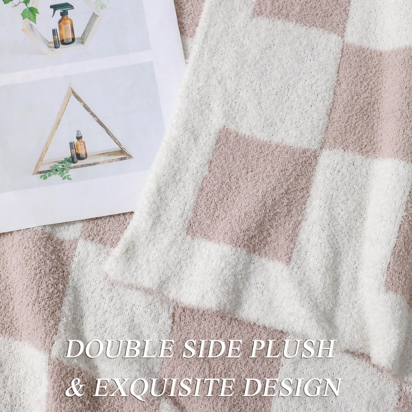 bearberry Fuzzy Checkerboard Grid Throw Blanket Soft Cozy Warm Microfiber All Season Blanket Decor for Couch Sofa Bed Travel Home (Cream, 50''x60'')