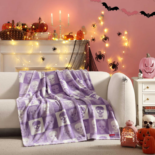 Betsey Johnson - Blanket, Buttery-Soft Throw Blanket for Couch or Bed, Boldly Plush & Oversized Bedding (Cracked Checkered Skull Purple, 50" x 70")