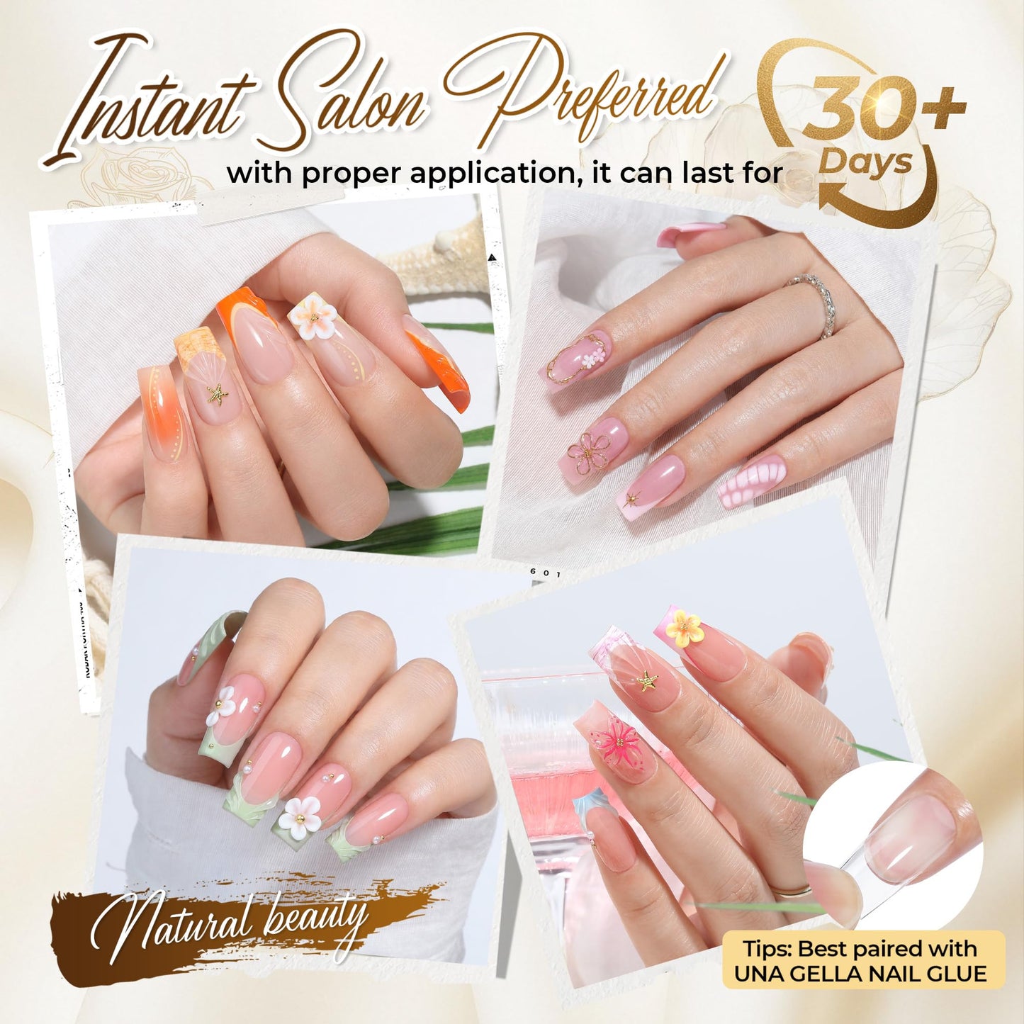 UNA GELLA Square Straight Nail Tips Medium 504PCS Pre Etched Square Gel Nail Tips Full Cover French Style Salon for Women DIY Press On Flase Nails Extension 12 Sizes Acrylic Nails