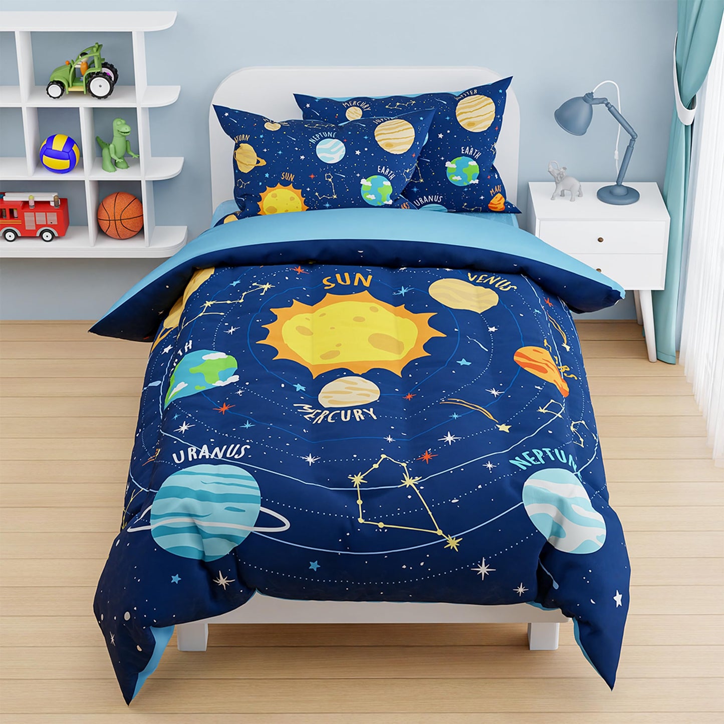 SANDJEST Solar System Duvet Cover Sets Full Size for Kids Boys, Incude 1 Polyester Comforter Cover 80x90 Inches and 2 Pillowcases 20x26 Inches, Comforter Not Included, Gift for Christmas Birthday