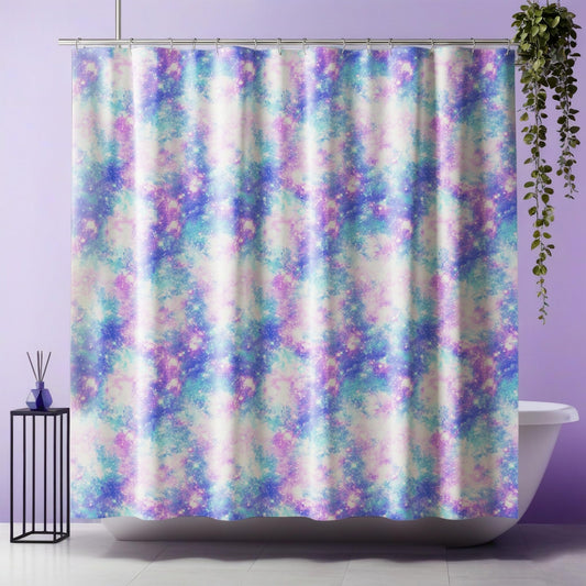 SDIII Colorful Galaxy Shower Curtain Set 72x72 Inch, Waterproof Microfiber Cute Starry Shower Curtain for Aesthetic Space Themed Bathroom Decor