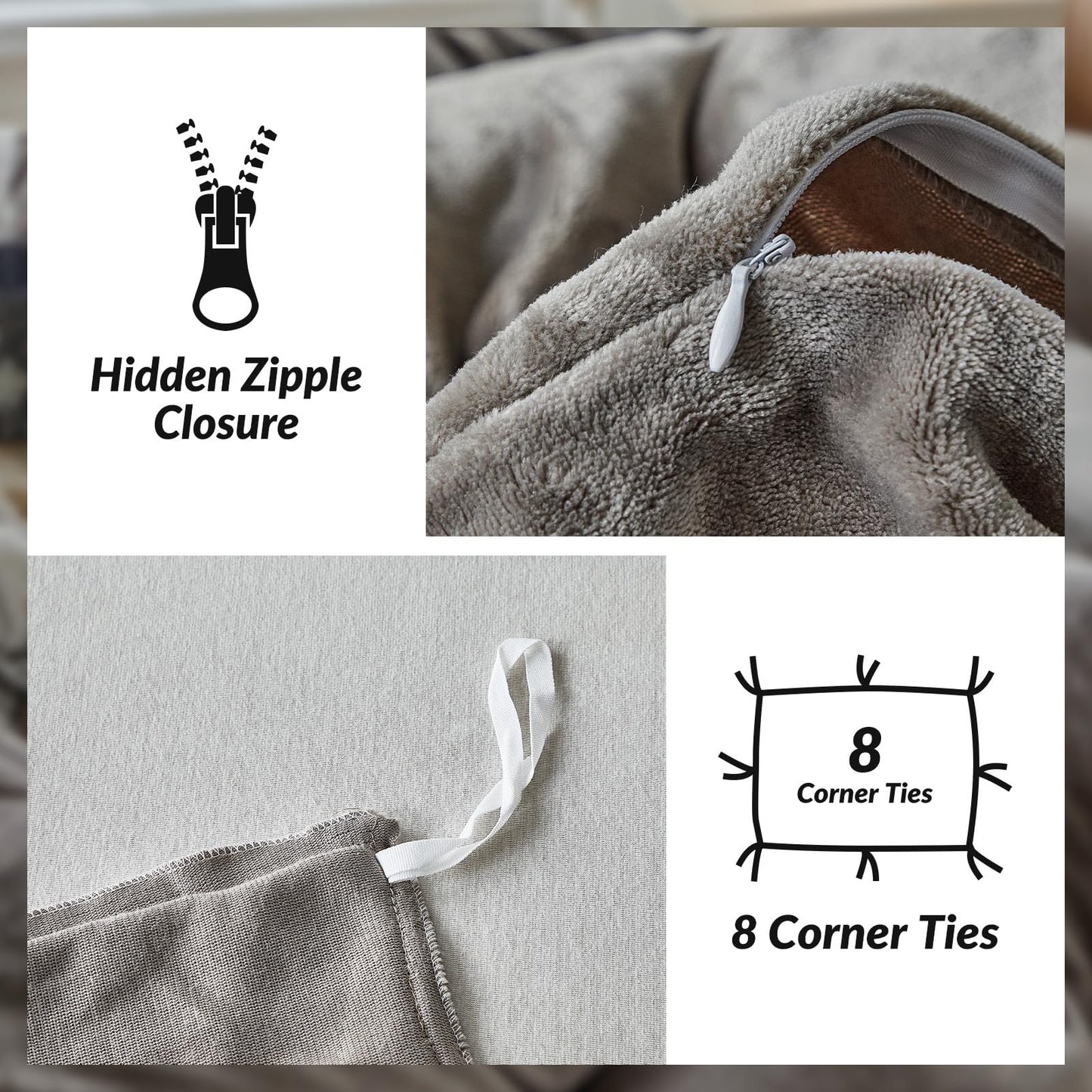 WARMDERN Khaki Velvet Duvet Cover Set Queen Size, Luxury Milk Velvet Bedding Duvet Cover with Zipper Closure, 3pcs Ultra Soft Duvet Covers for All Seasons, 90" x 90", Light Khaki