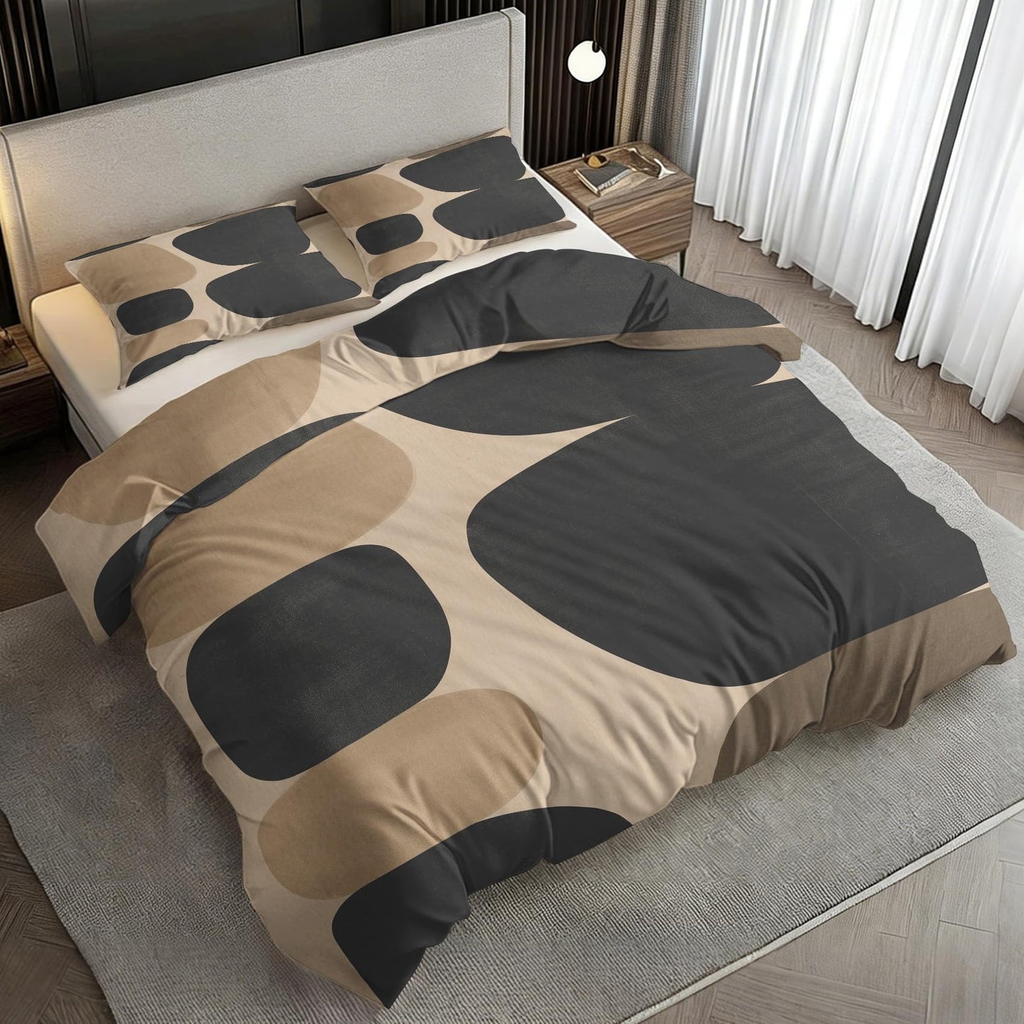 Boho Mid Century Twin Duvet Cover Set, Mid Century Modern Bedding Set 2 Pcs Reversible, Abstract Geometric Bedroom Decor, Ultra Soft Microfiber, 1 Pillow Sham, Zipper & Ties KJJT 104
