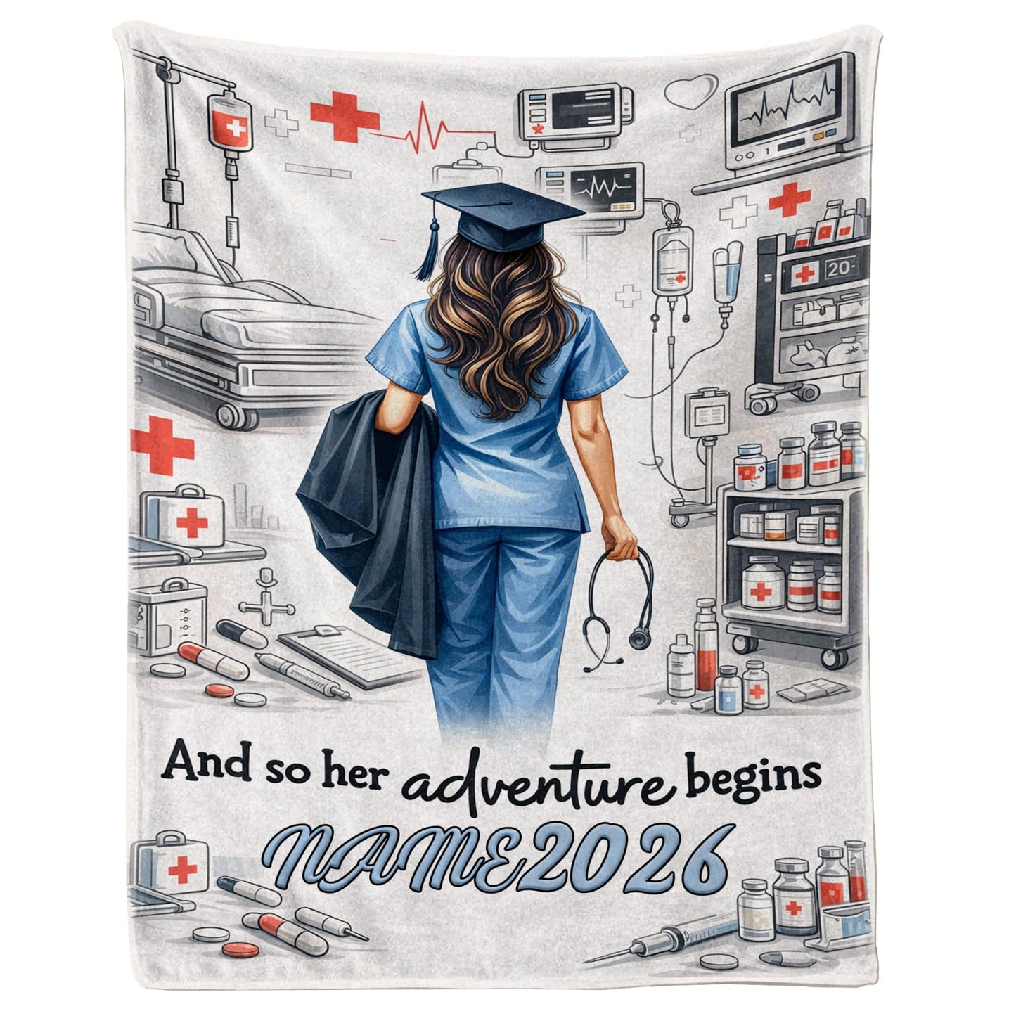 Ipplee Personalized Nurse Gifts for Women, Custom Name Heartbeat Blanket for RN, Appreciation Birthday Idea, Soft Flannel Throw for Nursing School Graduation Class of 2026