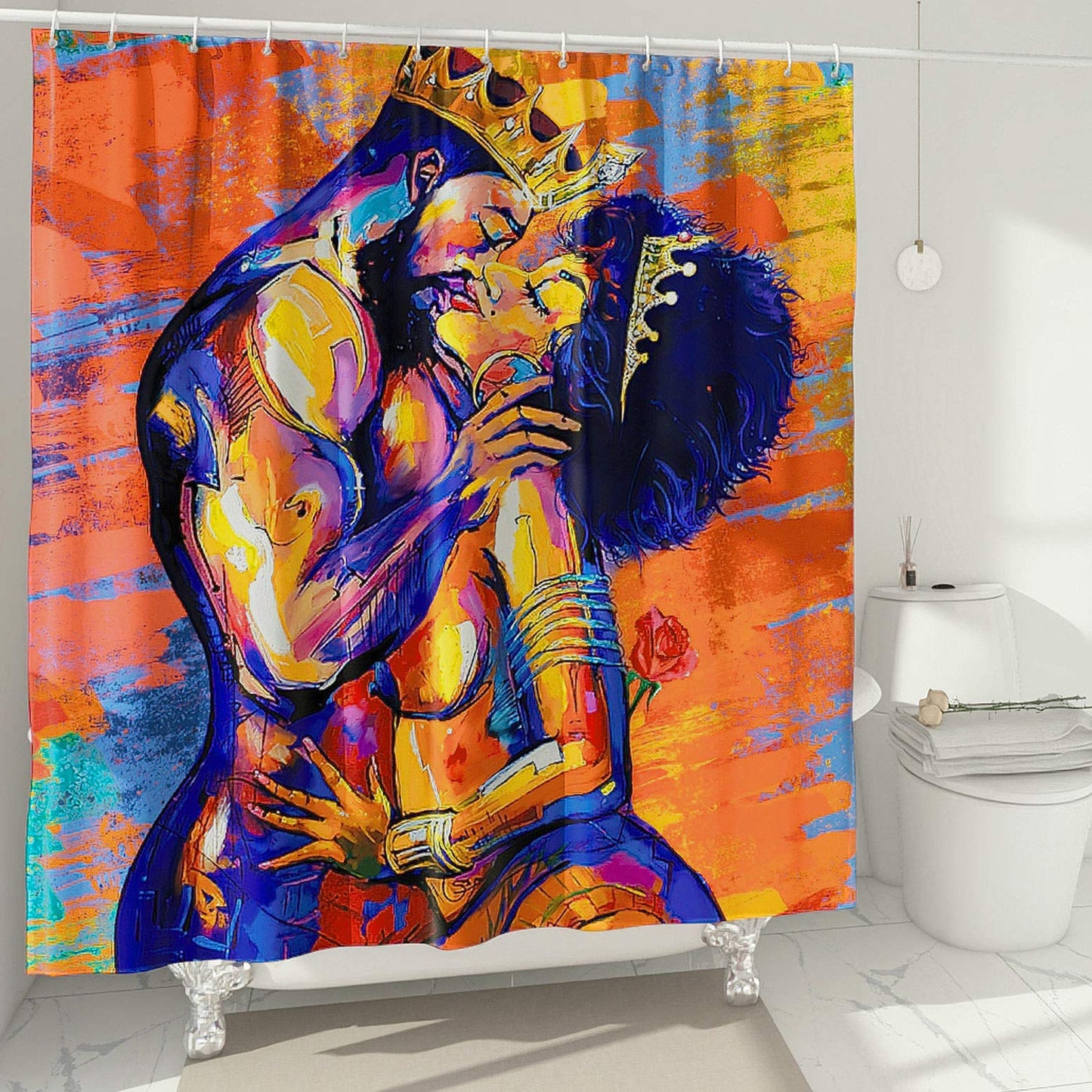 DESIHOM African American Shower Curtain Lovers Couple Shower Curtain Black Art Theme, Polyester Fabric-72" x 72"