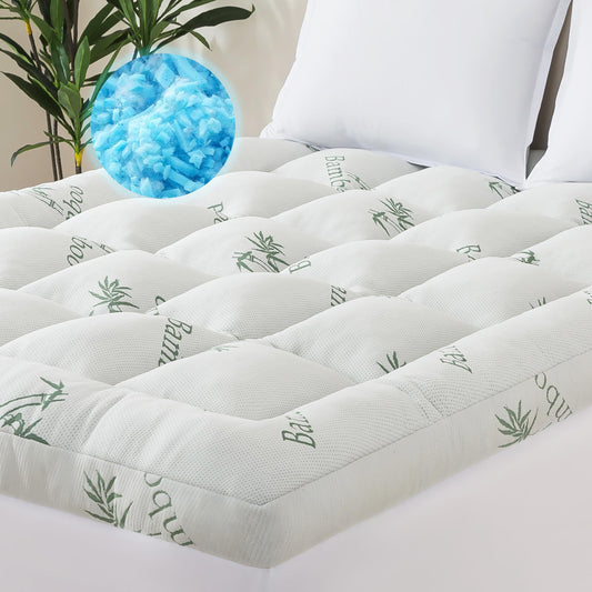 ELNIDO QUEEN® 3 Inch Memory Foam Mattress Topper Full Size - Cooling Breathable Bamboo Viscose Pillow Top for Hot Sleepers, 1700 GSM Fill, Ultra Soft Mattress Pad for Back Pain Relief, 3"x54"x75"