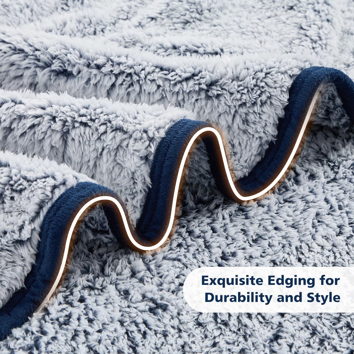 EMME Soft Sherpa Fleece Blanket Reversible Plush Fluffy Large Blanket, Light Weight Warm Decorative Boho Blanket Cover for Sofa, Couch, Bedroom,Travel(Plush Navy,108"x90")