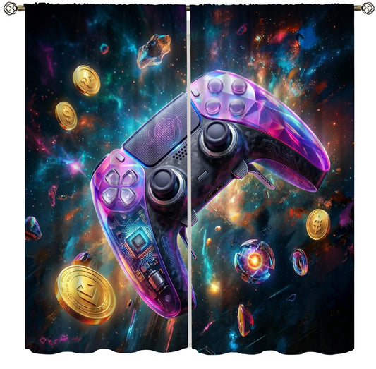 VUMIVI Gaming Curtains Cool Space Galaxy Game Controller Tech Circuit Board Cosmic Rod Pocket Window Treatments for Boys Bedroom Gamer Room Apartment Dorms Cafe 42" W X 44.5" L