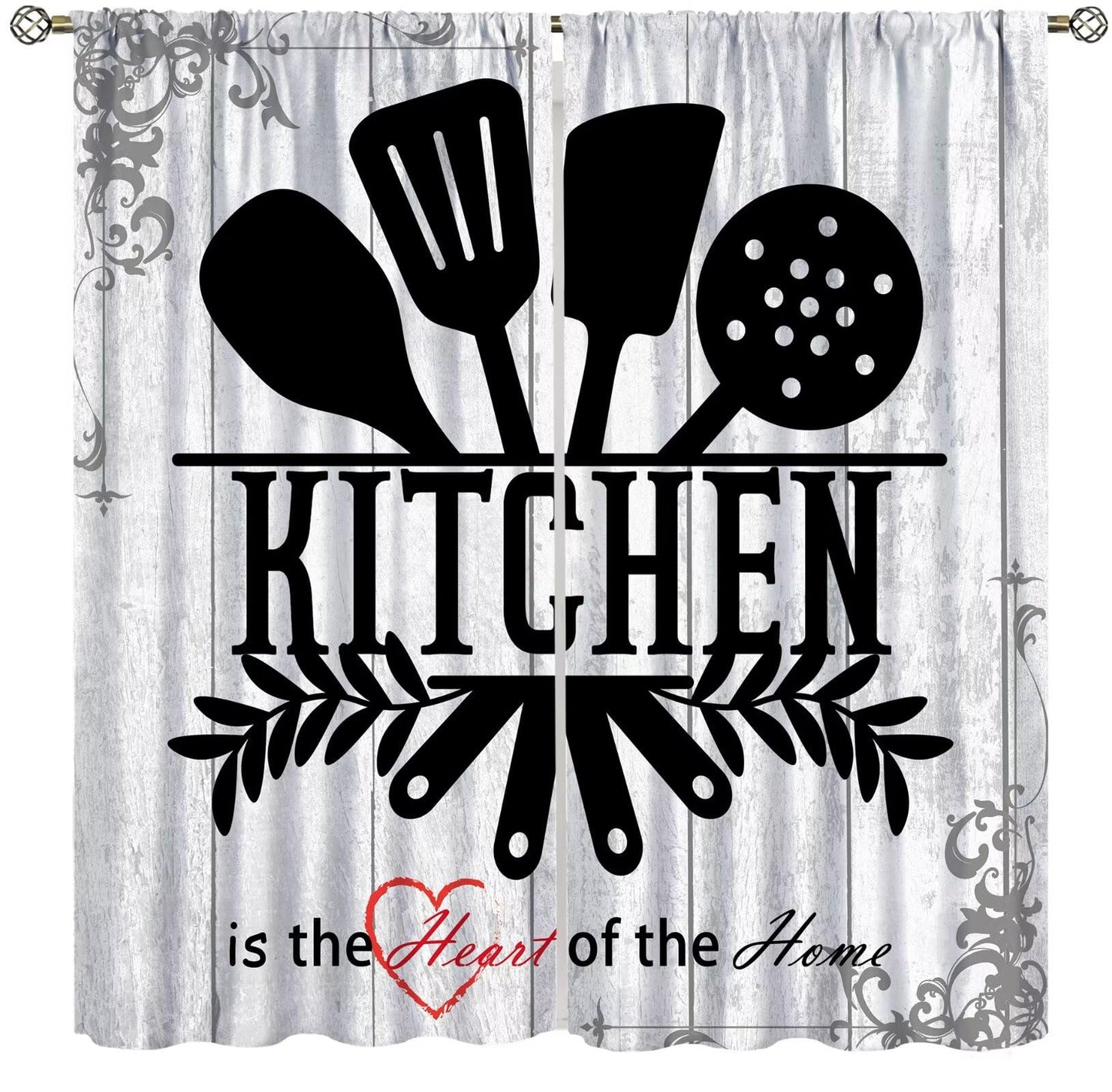 Fblifil Rustic Kitchen Curtains Funny Quotes Farmhouse Wooden Plank Wood Knife and Spoon Country Farm Rod Pocket Window Treatment for Bedroom Living Room Kitchen Decor 42" W X 45" L