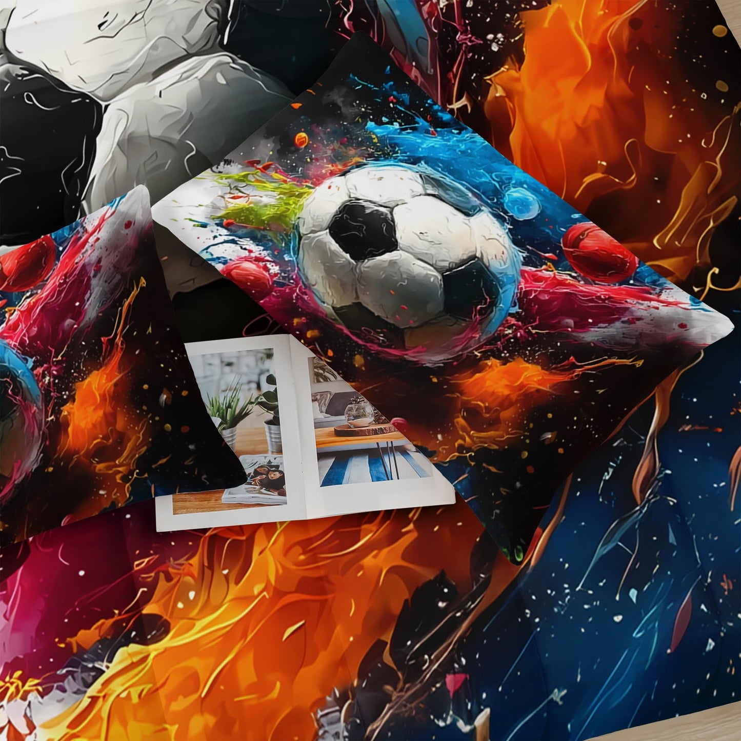 lneffble Soccer Comforter Twin Size,Sport Kids Comforter Set,3Pcs Bedding Set Printed Comforter with 2 Pillowcases,Down Alternative,Soft and Lightweight,for All Seasons
