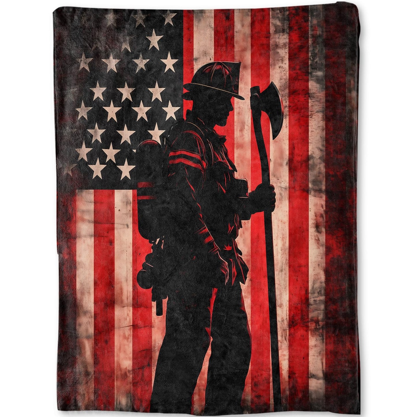 ainori Patriotic Firefighter Blanket - American Flag and Heroic Silhouette Fleece Throw,Gifts for Adult, Soft & Warm,Lightweight, for Modern Decor, Honoring First Responders,Room Home Accents 50x60in