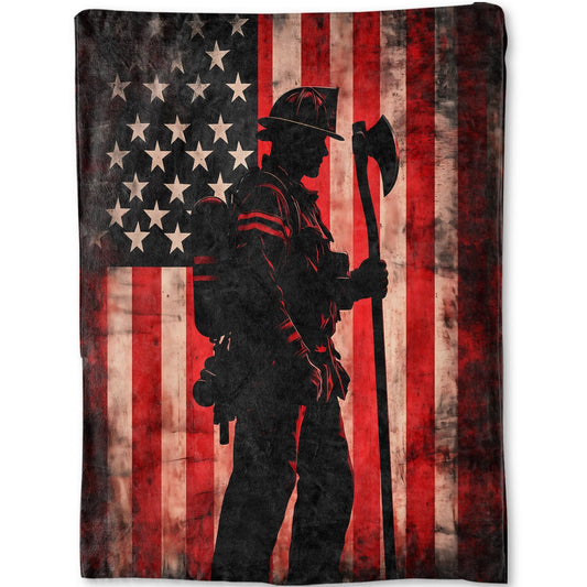 ainori Patriotic Firefighter Blanket - American Flag and Heroic Silhouette Fleece Throw,Gifts for Adult, Soft & Warm,Lightweight, for Modern Decor, Honoring First Responders,Room Home Accents 50x60in