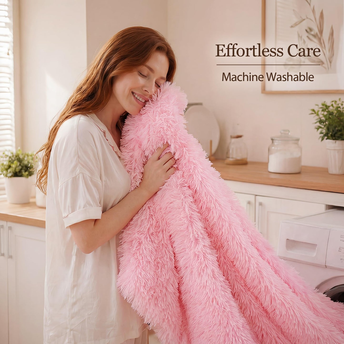 Smoofy Fluffy Queen Comforter Set, Faux Fur Pink Comforter Set Queen Size, Luxury Fuzzy Bedding Set, Soft Shaggy Bed Set Pink for All Season, 3 Pieces - 1 Comforter & 2 Pillowcases