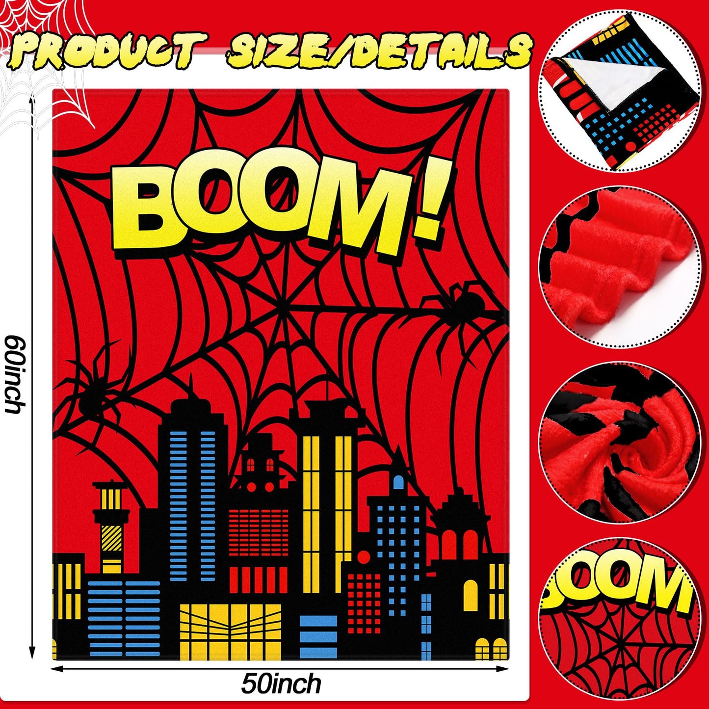 Pickmesh Spider Throw Blanket Spider Gifts Hero Movie Cinema Theme Plush Lightweight Fleece Throw Blanket 60 x 50 Inches for Hero Theme Birthday Party Favor Supplies(Red)