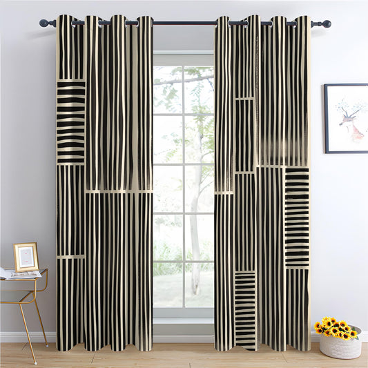 Fizzenobia Striped Curtains Blackout, Thermal Insulated Room Darkening Grommet Drapes for Bedroom & Living Room, Black and Beige Stripe Window Curtains & Home Decor, 54 Inch Drapes 2 Panel Set