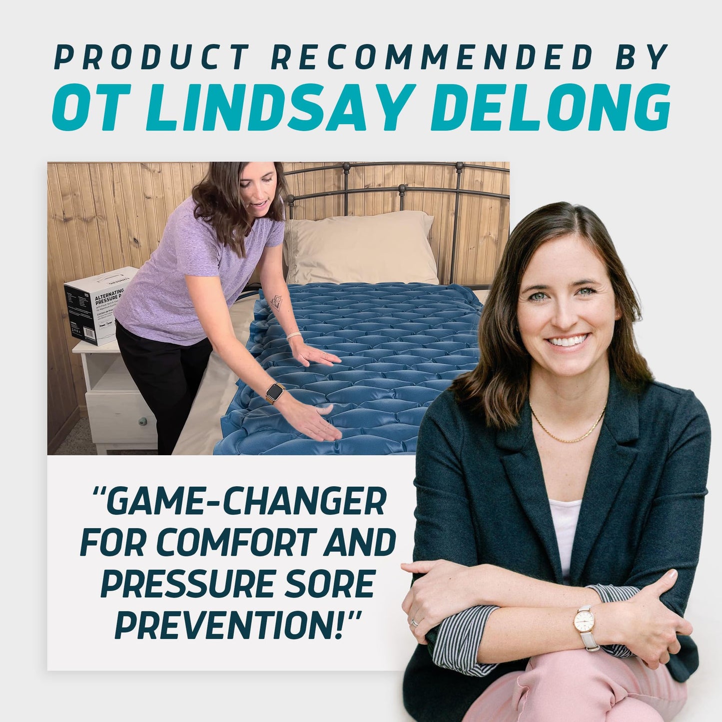 Lunderg Alternating Air Pressure Mattress Pad with Static Mode - Comfortable Bed Sore Prevention - Includes Waterproof Mattress Topper for Hospital Bed or Home & Quiet Pump - Doctors Recommended