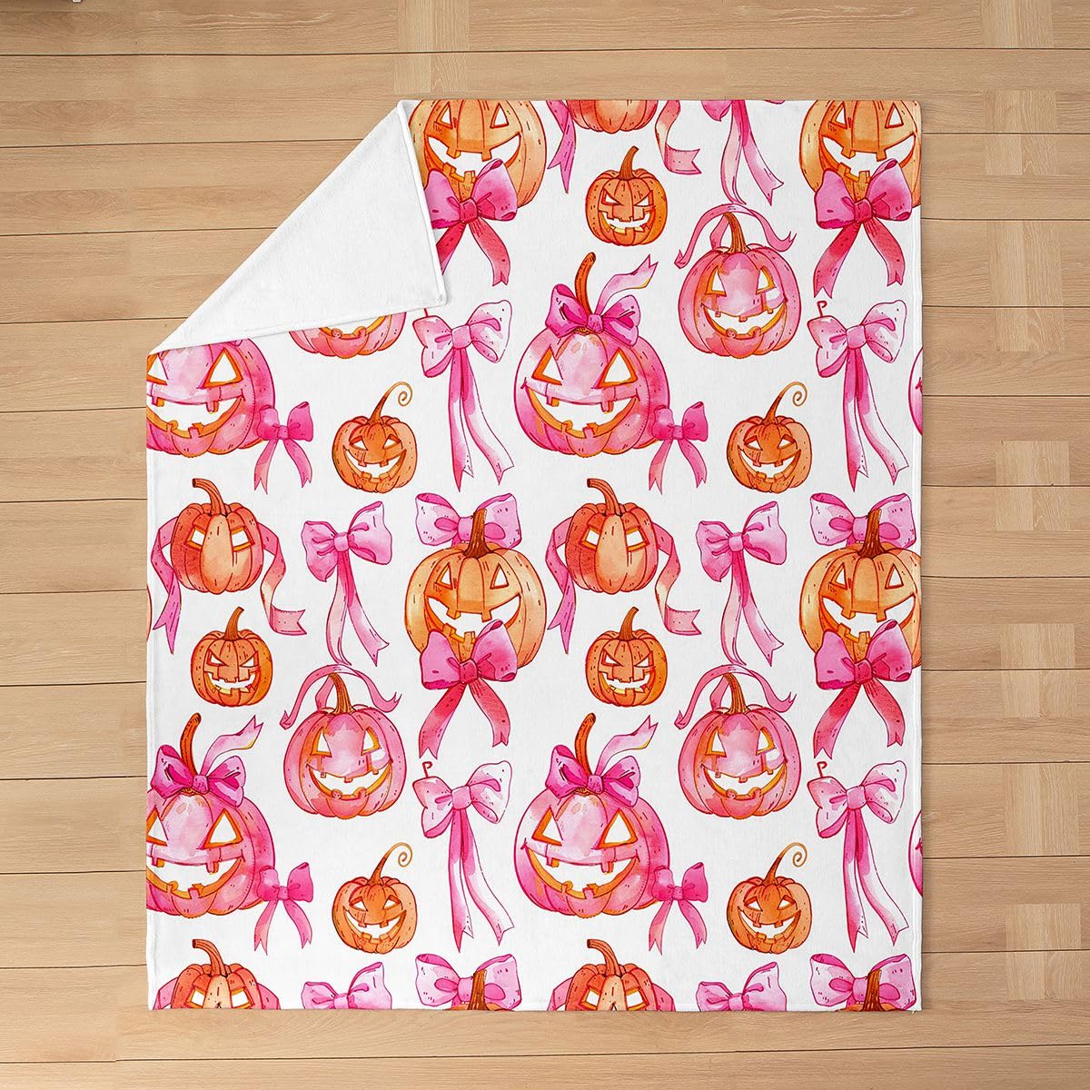 Feelyou Spooky Pumpkin Flannel Fleece Throw Blanket Halloween Themed 40"x50" Bowknot Fleece Throw Blanket for Kids Women Men Spooky Pumpkin for Bed Couch Chair Living Room Bedroom Decor