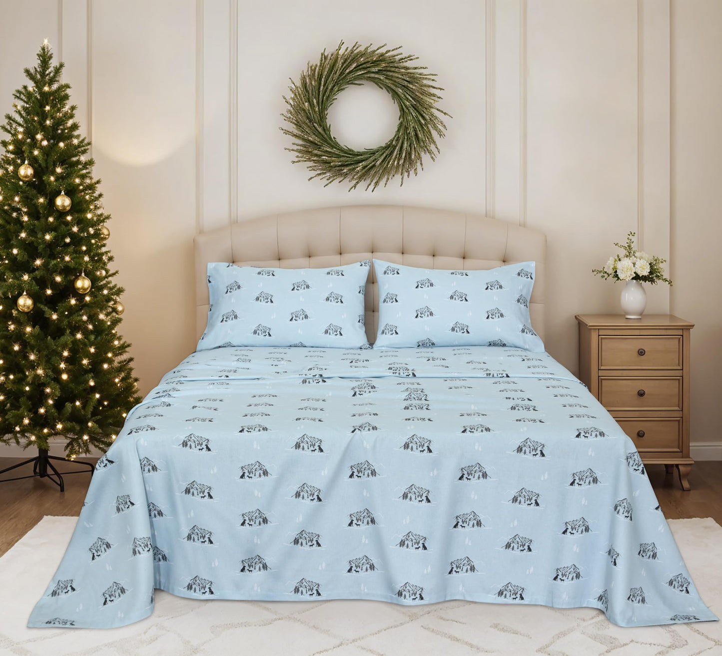 RUVANTI Flannel Sheets Queen Size - 100% Cotton Double Brushed Bed Sheets, Deep Pockets 16 Inches Queen Sheet Set, All Seasons Breathable & Extra Soft - Warm & Cozy, 4 Piece, Soul Dog